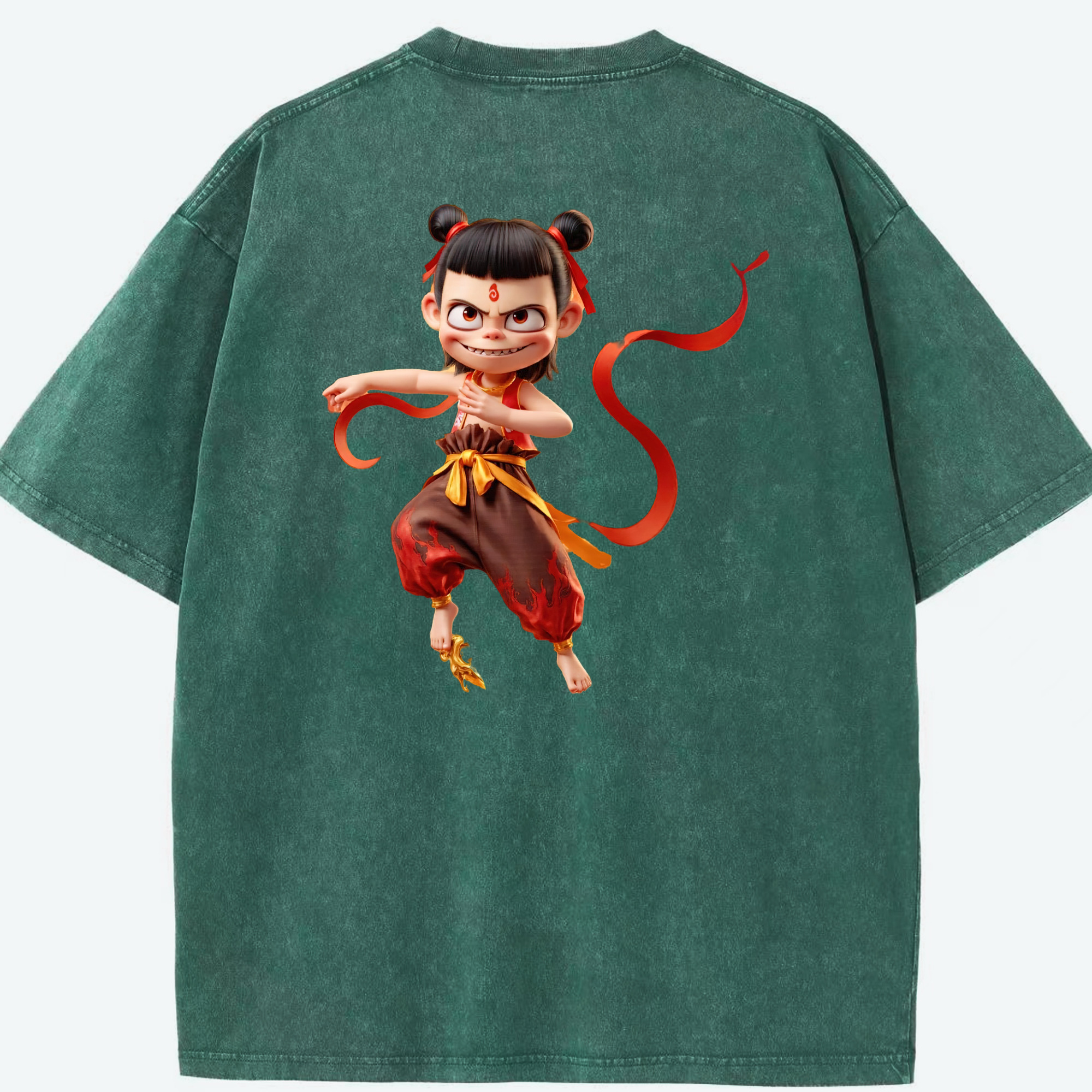 （画像用） Ne Zha 2 ナタ 魔童の大暴れ 綿100% ヴィンテージ風 半袖Tシャツ（背面プリント）